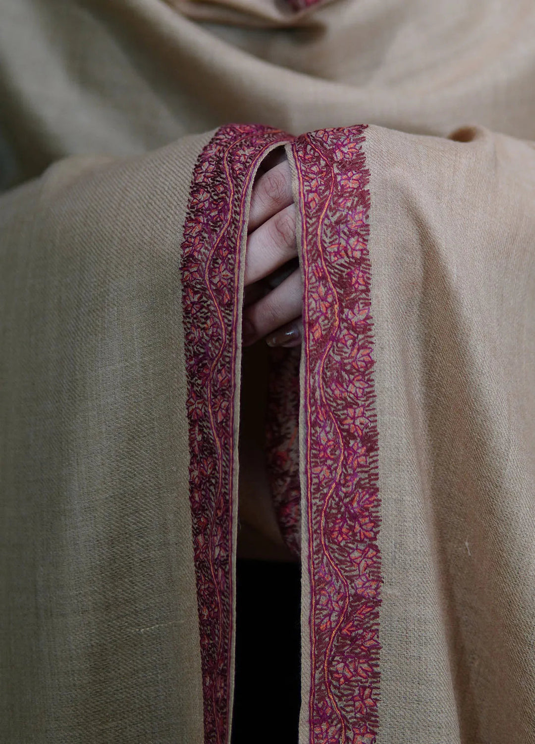 Sanaulla Exclusive Range Pashmina Shawl MAMA D-15 Brown - Winter Collection