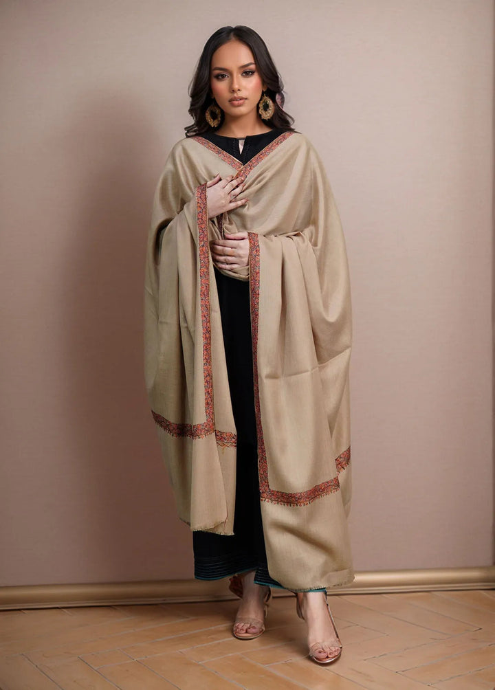Sanaulla Exclusive Range Pashmina Shawl MAMA D-15 Dark Brown - Winter Collection