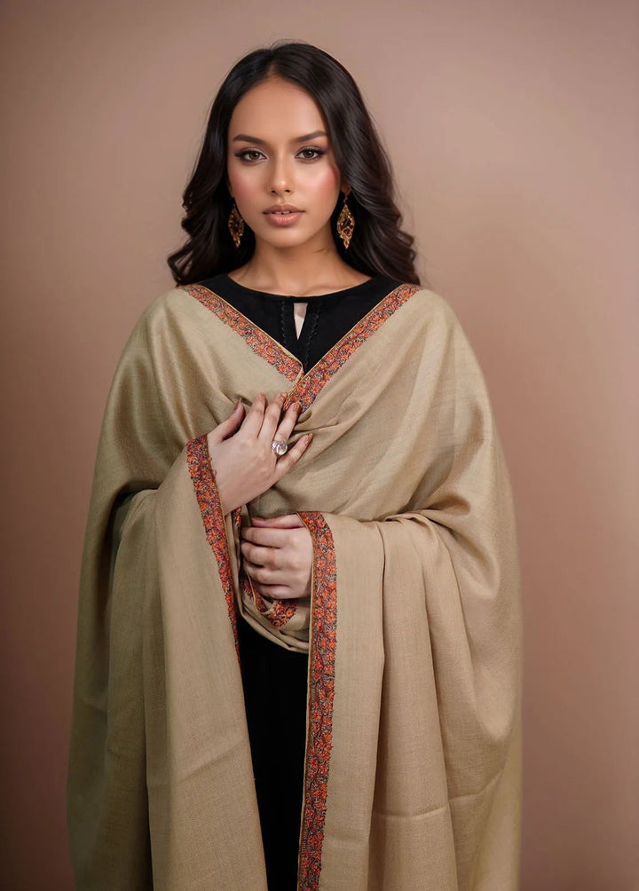 Sanaulla Exclusive Range Pashmina Shawl MAMA D-15 Dark Brown - Winter Collection
