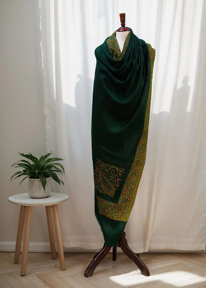 Sanaulla Exclusive Range Pashmina Shawl MAMA D-17 Dark Green 1 - Winter Collection