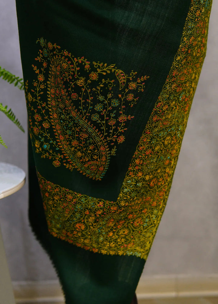Sanaulla Exclusive Range Pashmina Shawl MAMA D-17 Dark Green 1 - Winter Collection