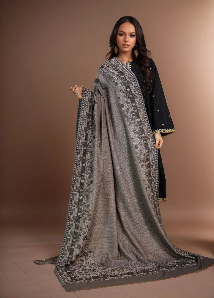 Sanaulla Exclusive Range Pashmina Shawl MAMA D-24 Dark Grey - Winter Collection