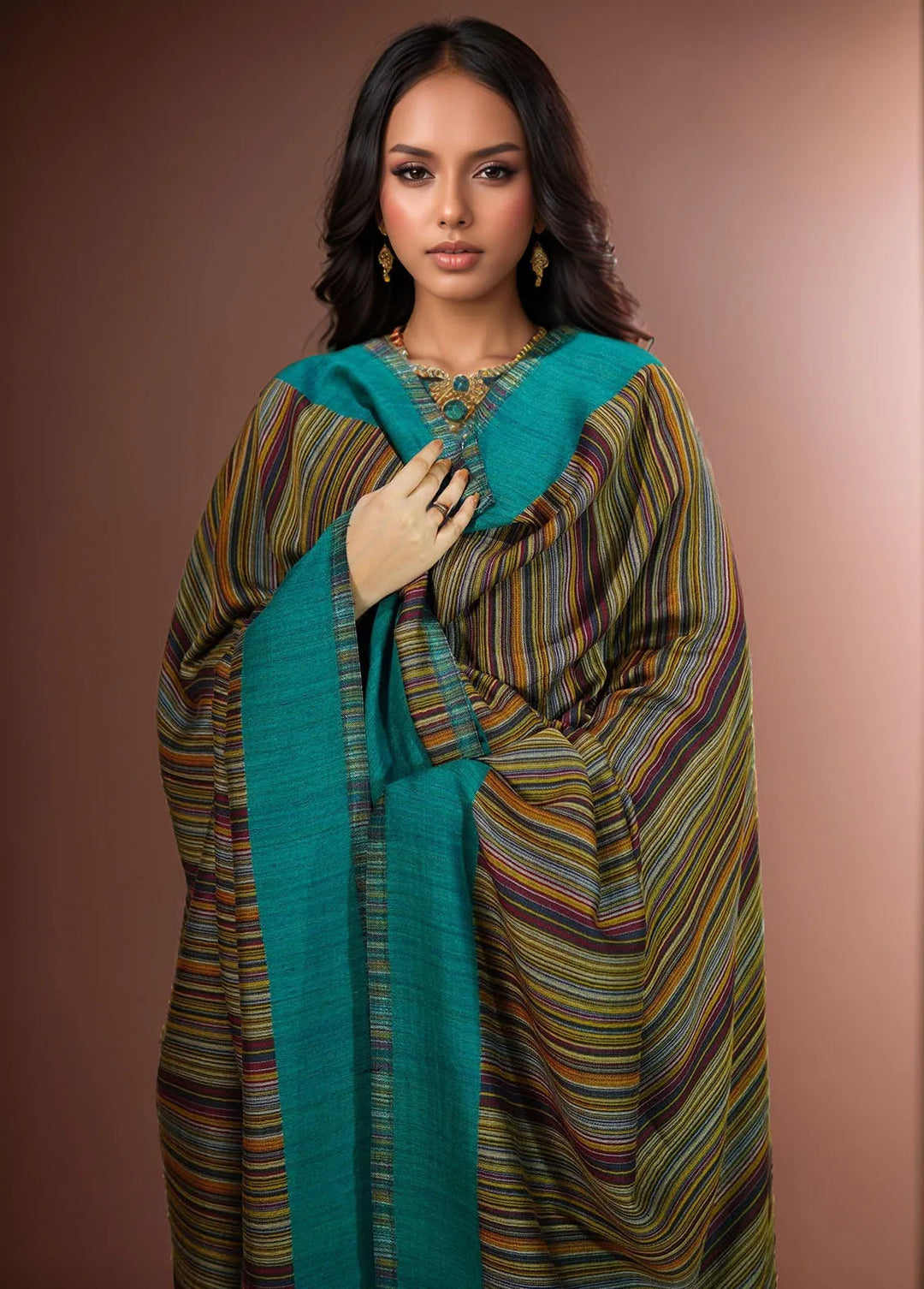 Sanaulla Exclusive Range Pashmina Shawl MAMA D-29 Green - Winter Collection