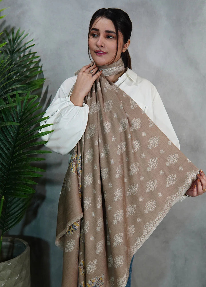 Sanaulla Exclusive Range Pashmina Shawl MAMA D-3 Dark Brown - Winter Collection