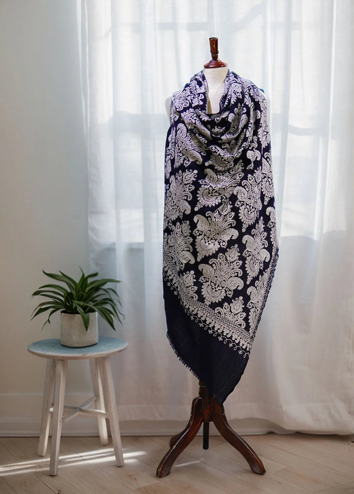 Sanaulla Exclusive Range Pashmina Shawl MAMA D-37 Dark Blue 1 - Winter Collection