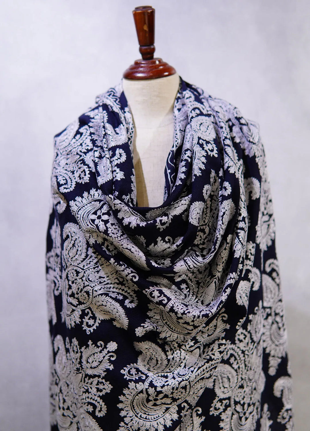 Sanaulla Exclusive Range Pashmina Shawl MAMA D-37 Dark Blue 1 - Winter Collection