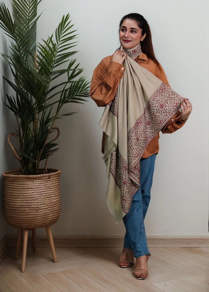 Sanaulla Exclusive Range Pashmina Shawl MAMA D-5 Beige - Winter Collection