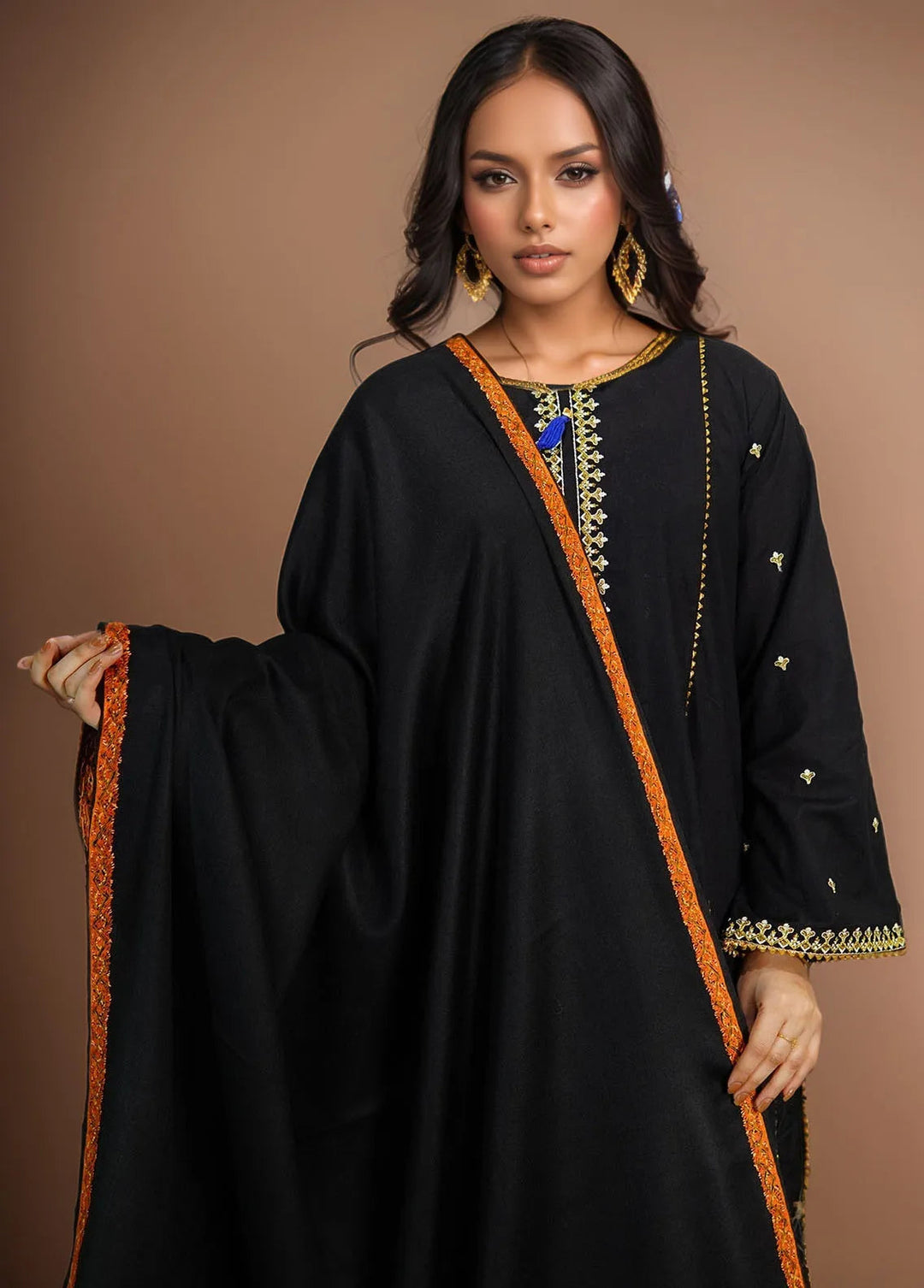 Sanaulla Exclusive Range Pashmina Shawl MAMA D-6 Black 2 - Winter Collection