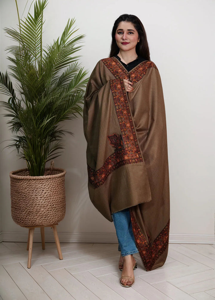 Sanaulla Exclusive Range Pashmina Shawl MAMA D-9 Dark Brown - Winter Collection