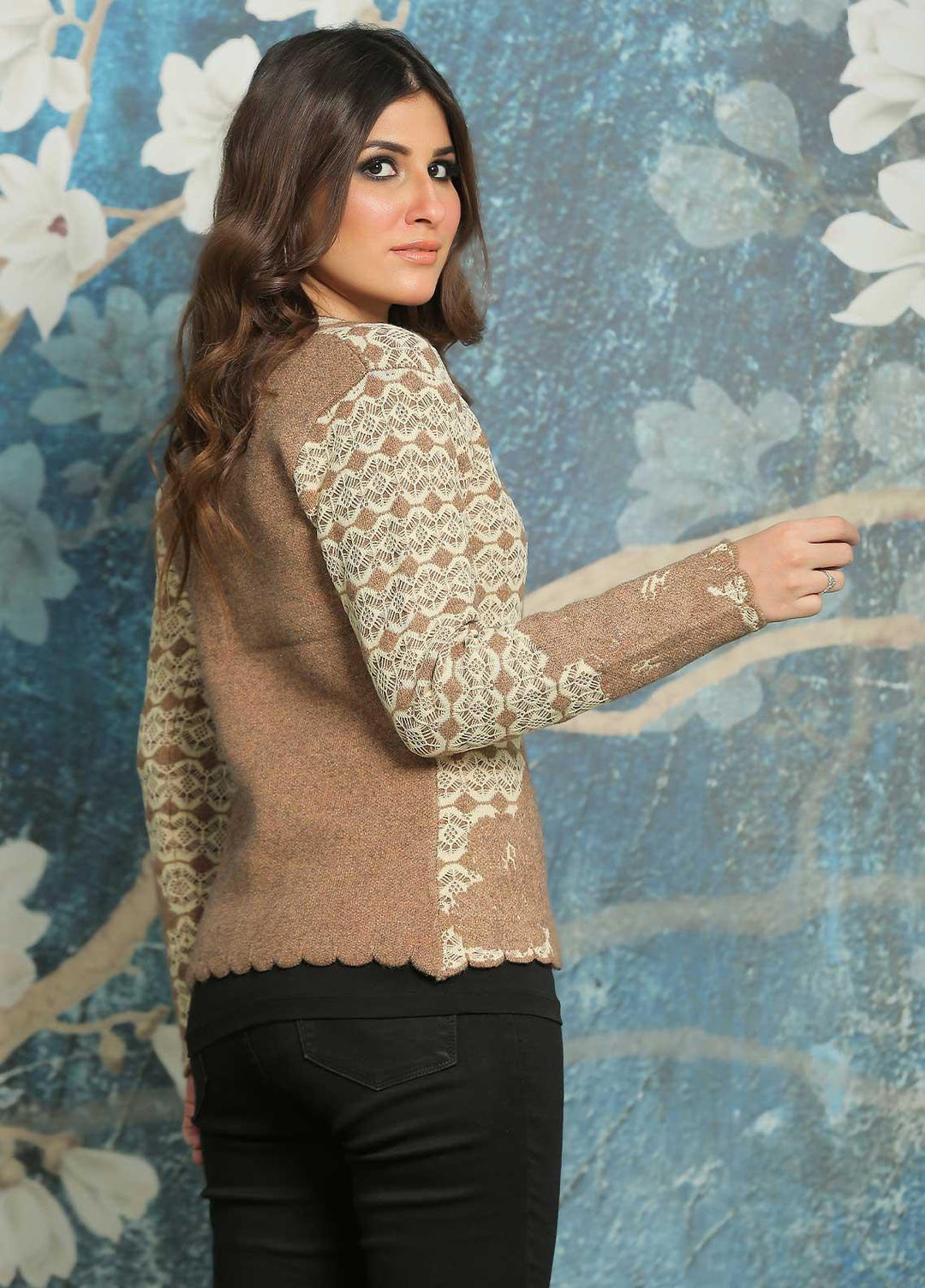 Sanaulla Exclusive Range Fancy Woolen Free Size  Sweater F181146-60-D-Brown - Woolen Women Sweaters
