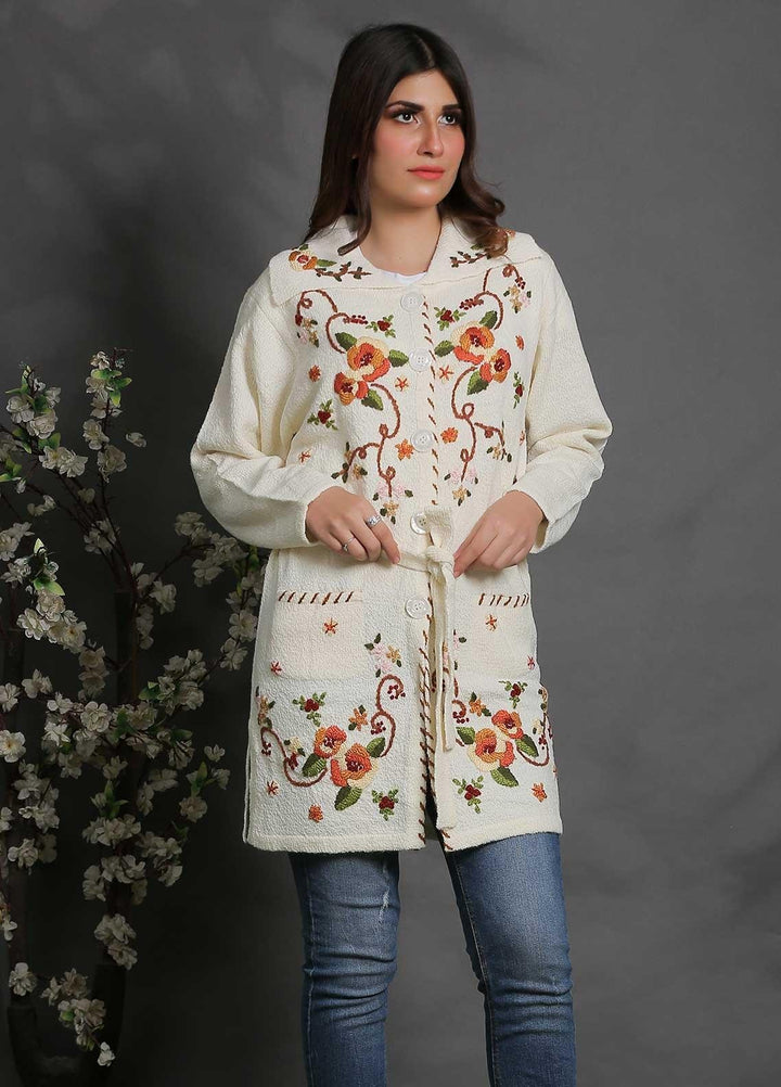 Sanaulla Exclusive Range Fancy Woolen Free Size  Sweater SUE21S G-F C3931-White - Woolen Women Sweaters