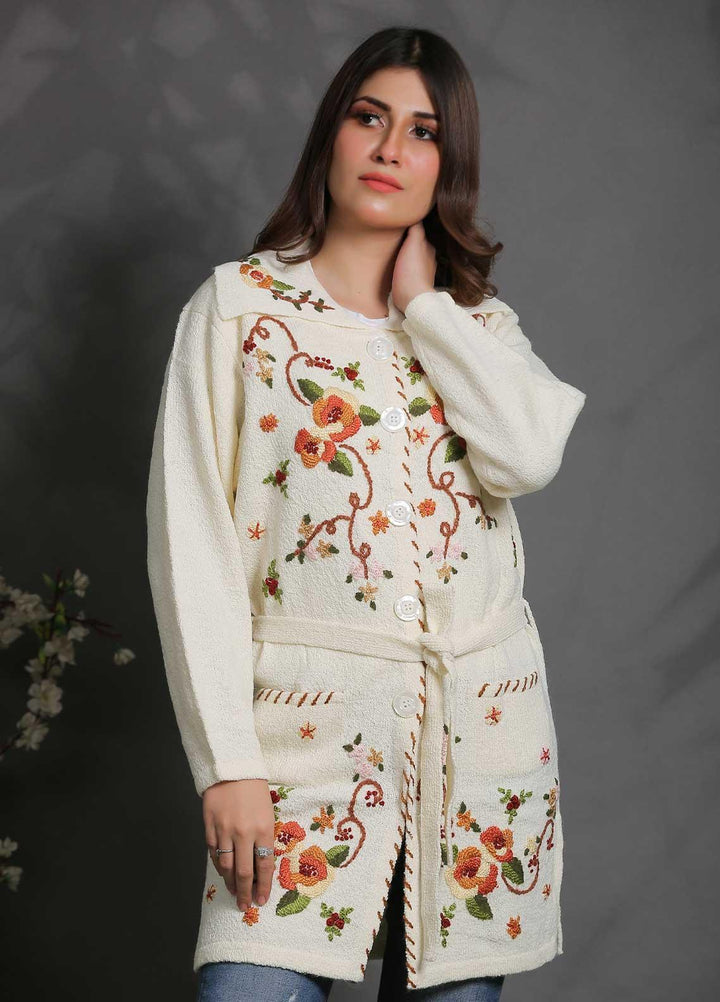 Sanaulla Exclusive Range Fancy Woolen Free Size  Sweater SUE21S G-F C3931-White - Woolen Women Sweaters