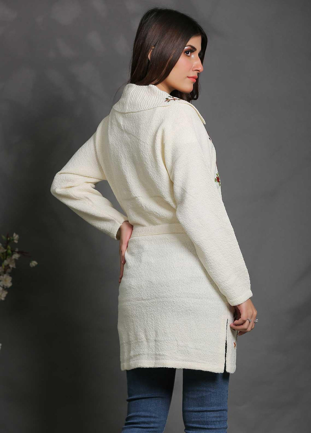 Sanaulla Exclusive Range Fancy Woolen Free Size  Sweater SUE21S G-F C3931-White - Woolen Women Sweaters