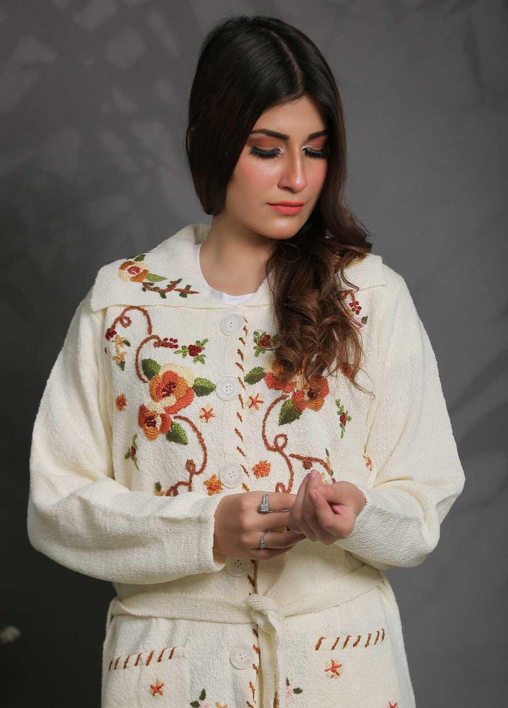 Sanaulla Exclusive Range Fancy Woolen Free Size  Sweater SUE21S G-F C3931-White - Woolen Women Sweaters