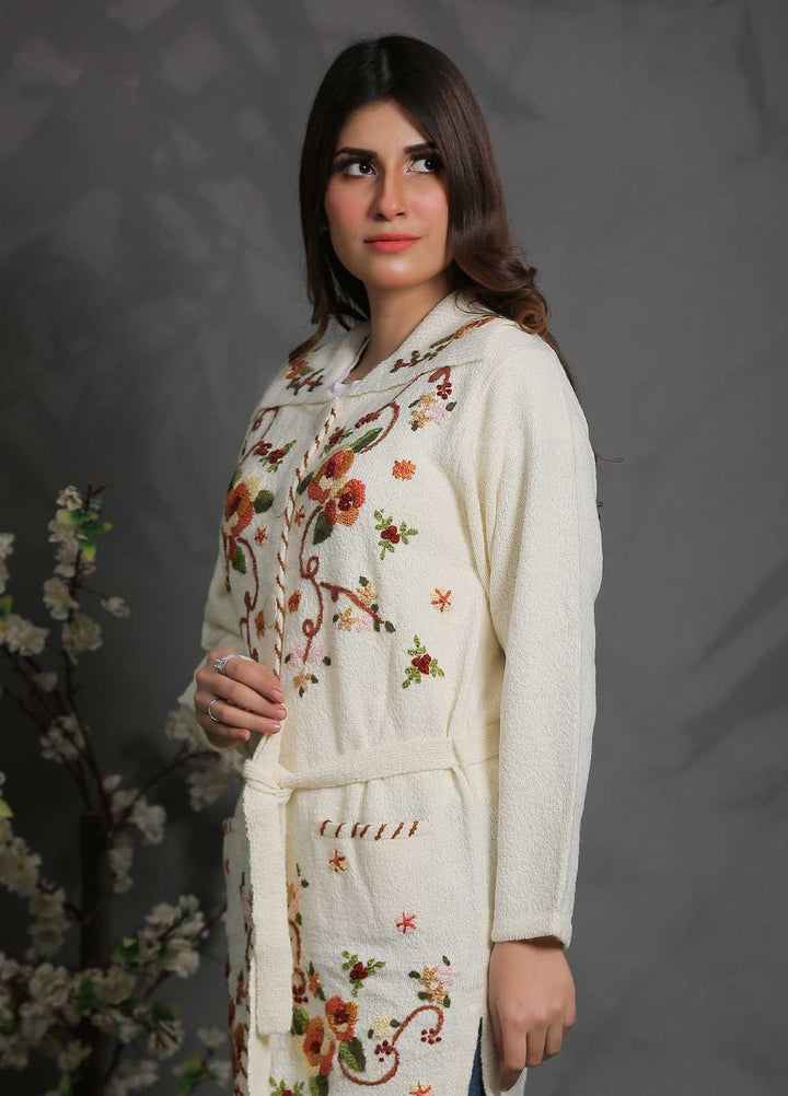 Sanaulla Exclusive Range Fancy Woolen Free Size  Sweater SUE21S G-F C3931-White - Woolen Women Sweaters