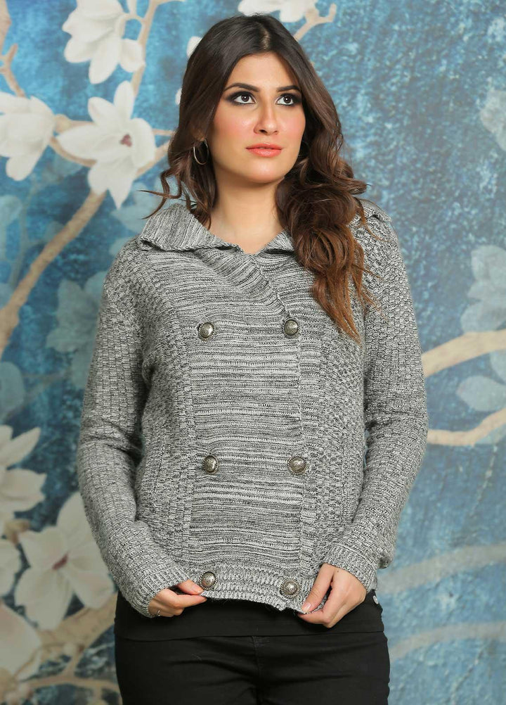 Sanaulla Exclusive Range Fancy Woolen Free Size  Sweater A1122-L-Grey - Woolen Women Sweaters