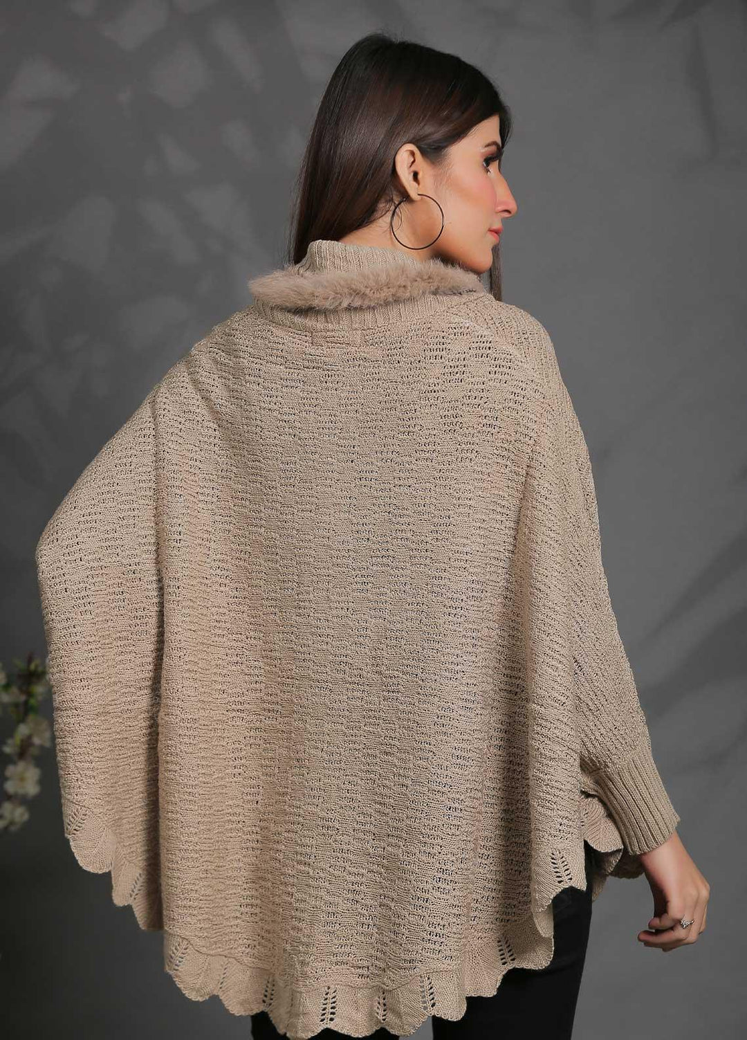 Sanaulla Exclusive Range Fancy Woolen Free Size  Cap Shawl SUE21S G-F A036-Fawn - Woolen Women Sweaters