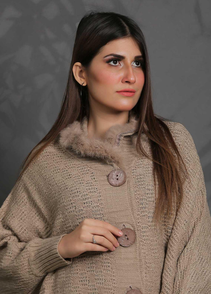 Sanaulla Exclusive Range Fancy Woolen Free Size  Cap Shawl SUE21S G-F A036-Fawn - Woolen Women Sweaters