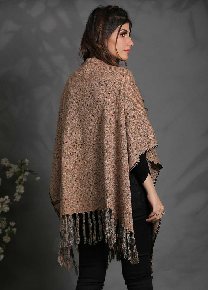 Sanaulla Exclusive Range Fancy Woolen Free Size  Cap Shawl SUE21S G-F F1743-Brown - Woolen Women Sweaters