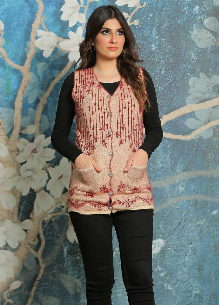 Sanaulla Exclusive Range Fancy Woolen Free Size  Sweater F24-Maroon - Woolen Women Sweaters