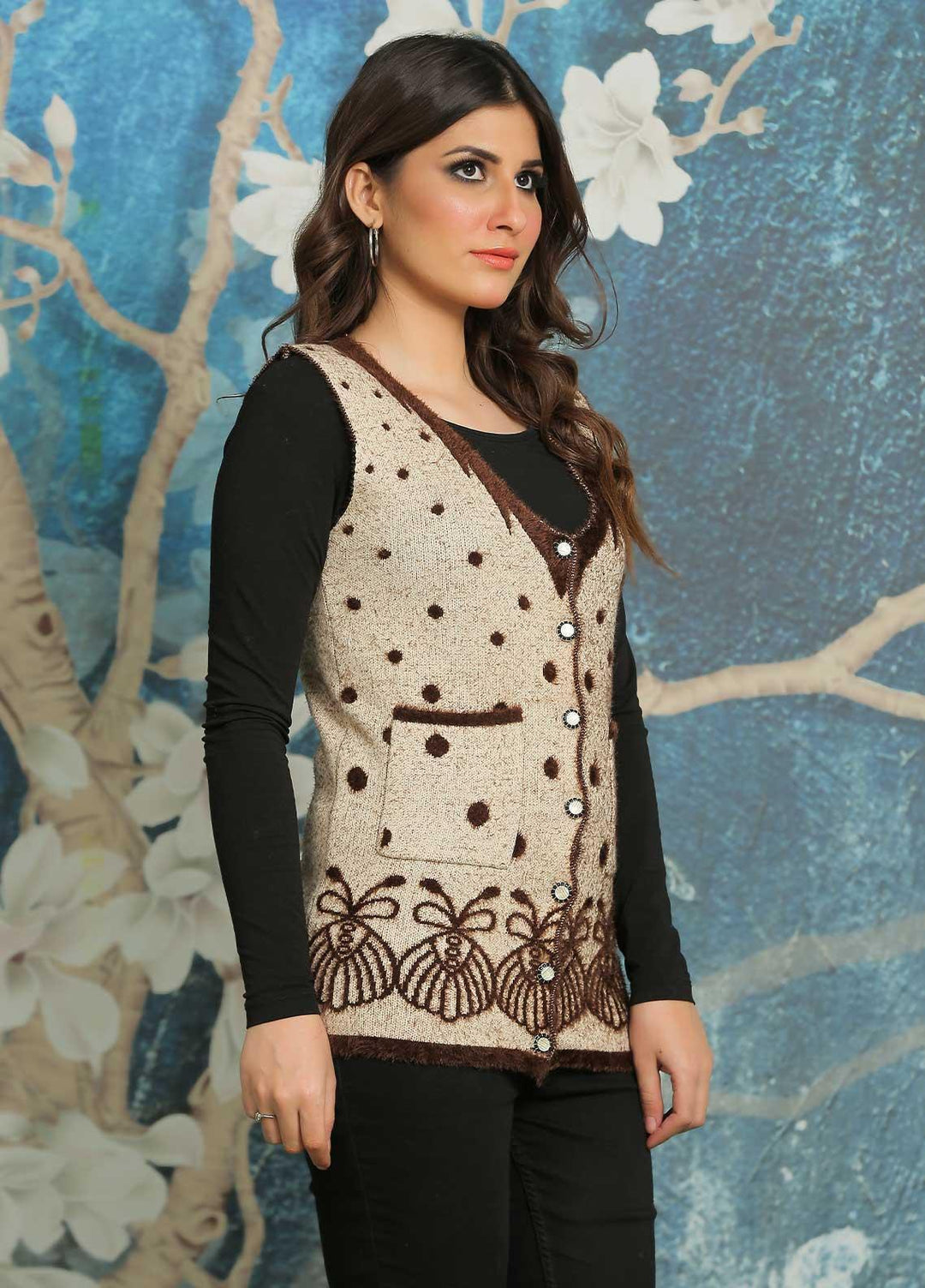 Sanaulla Exclusive Range Fancy Woolen Free Size  Sweater E887-D/Brown - Woolen Women Sweaters