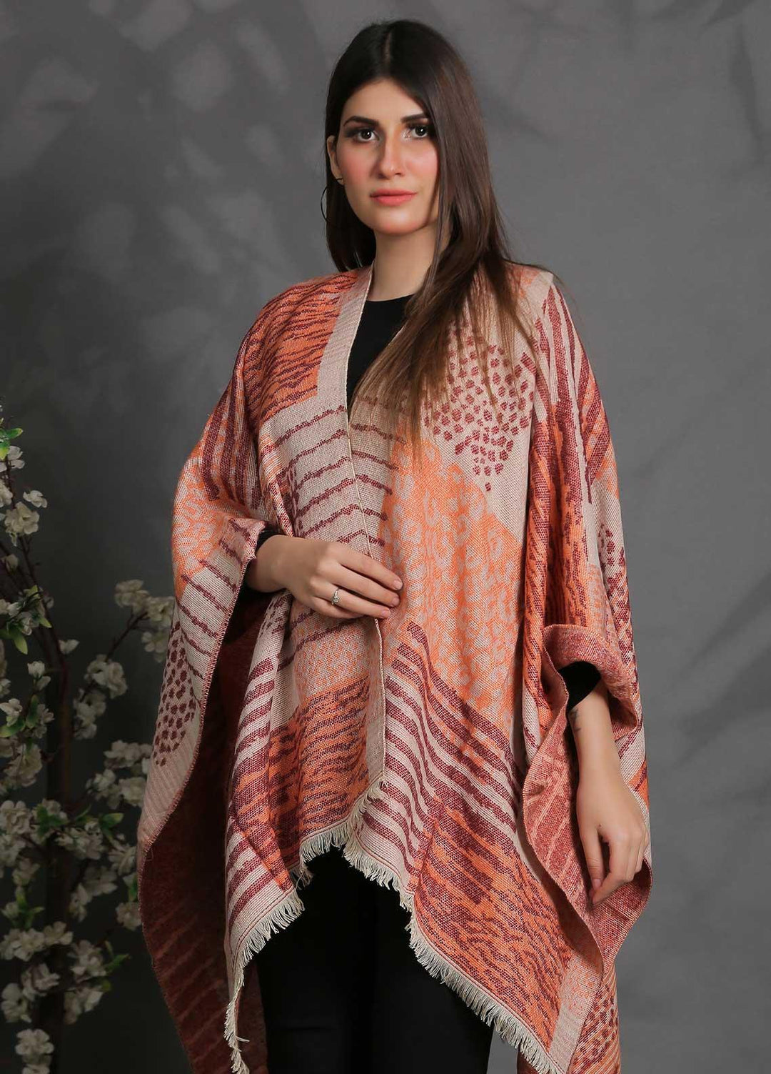 Sanaulla Exclusive Range Fancy Woolen Free Size  Cap Shawl SUE21S G-F F1935-Multi2 - Woolen Women Sweaters