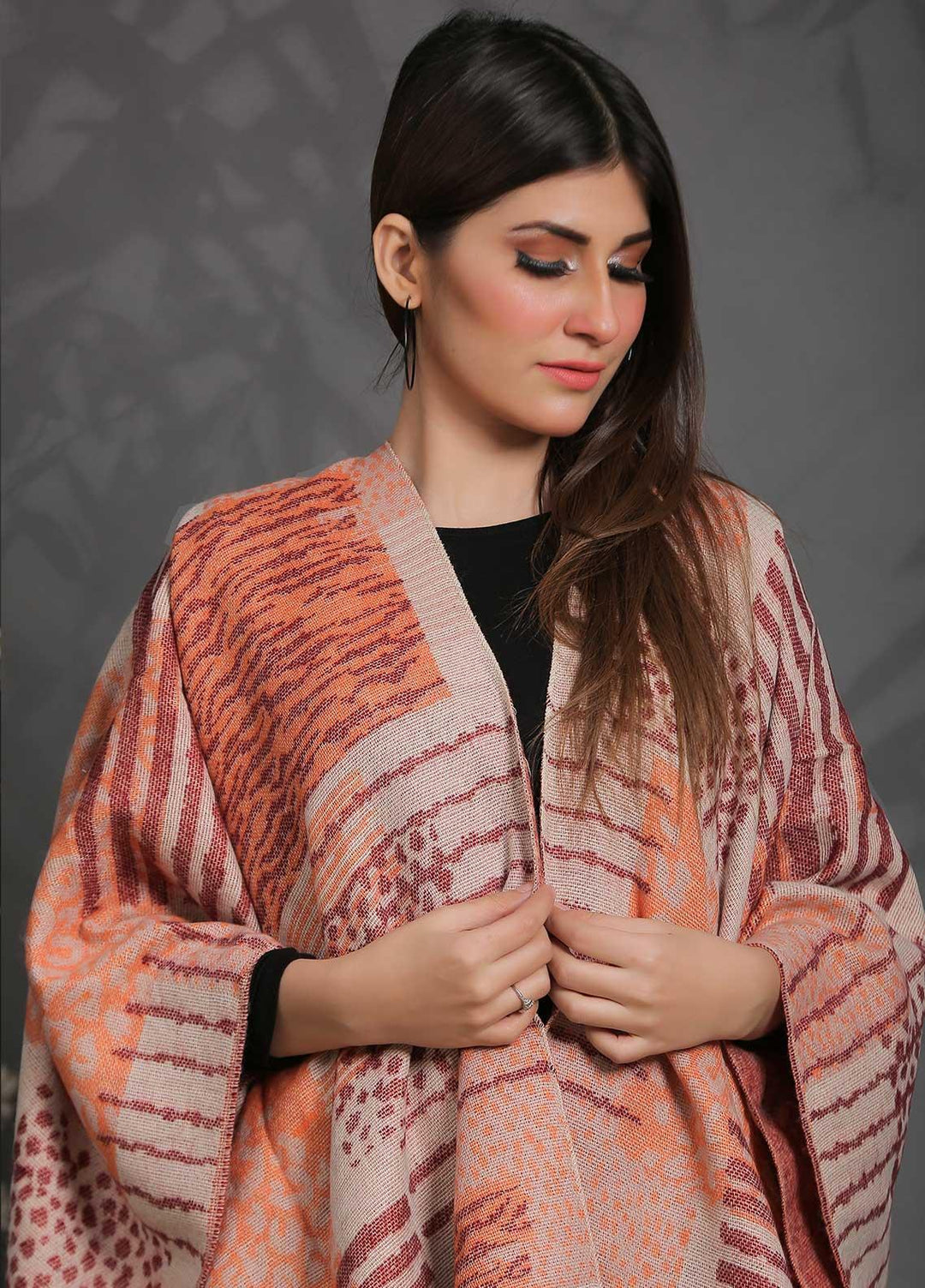 Sanaulla Exclusive Range Fancy Woolen Free Size  Cap Shawl SUE21S G-F F1935-Multi2 - Woolen Women Sweaters