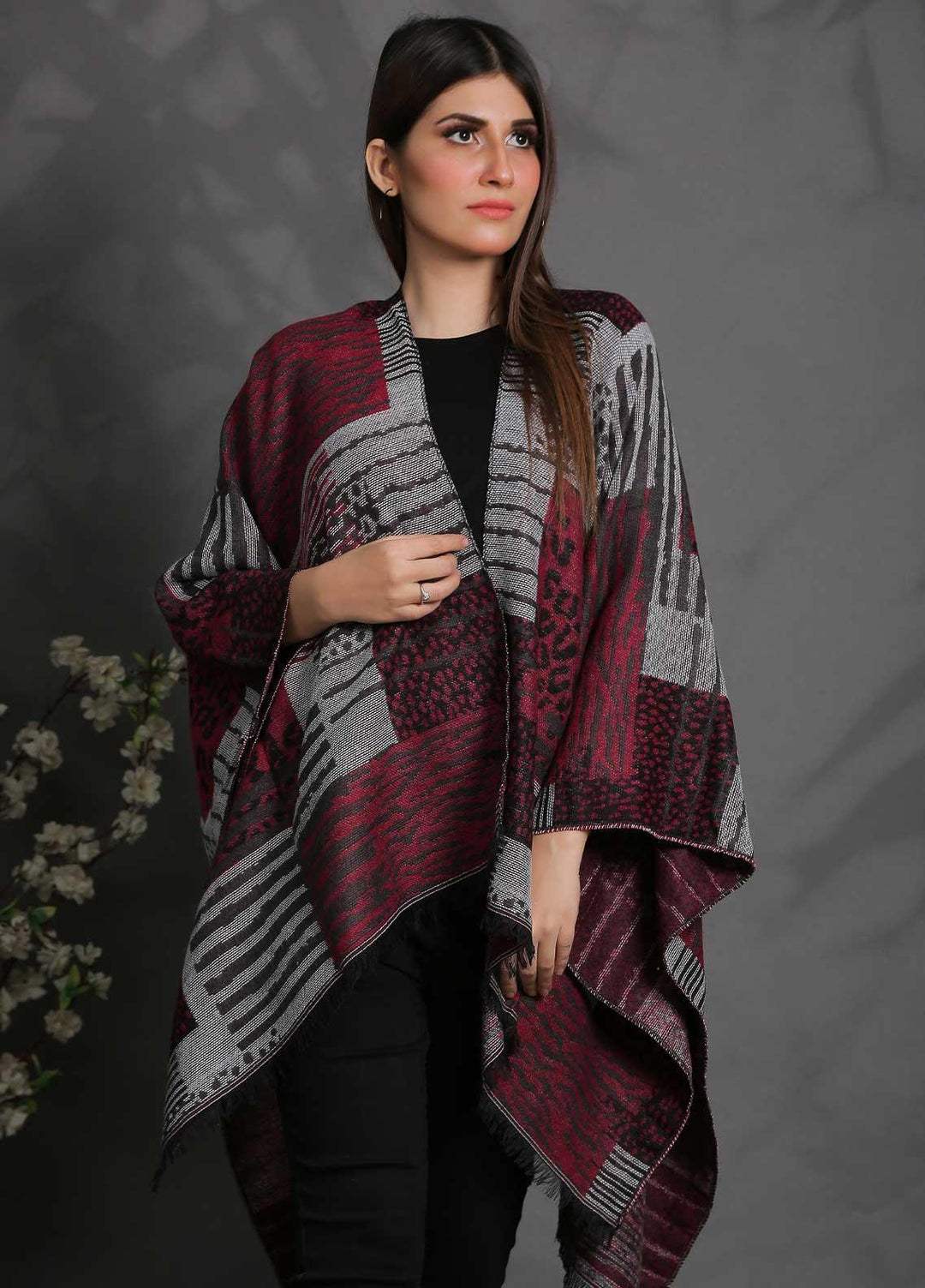 Sanaulla Exclusive Range Fancy Woolen Free Size  Cap Shawl SUE21S G-F F1935-Multi4 - Woolen Women Sweaters
