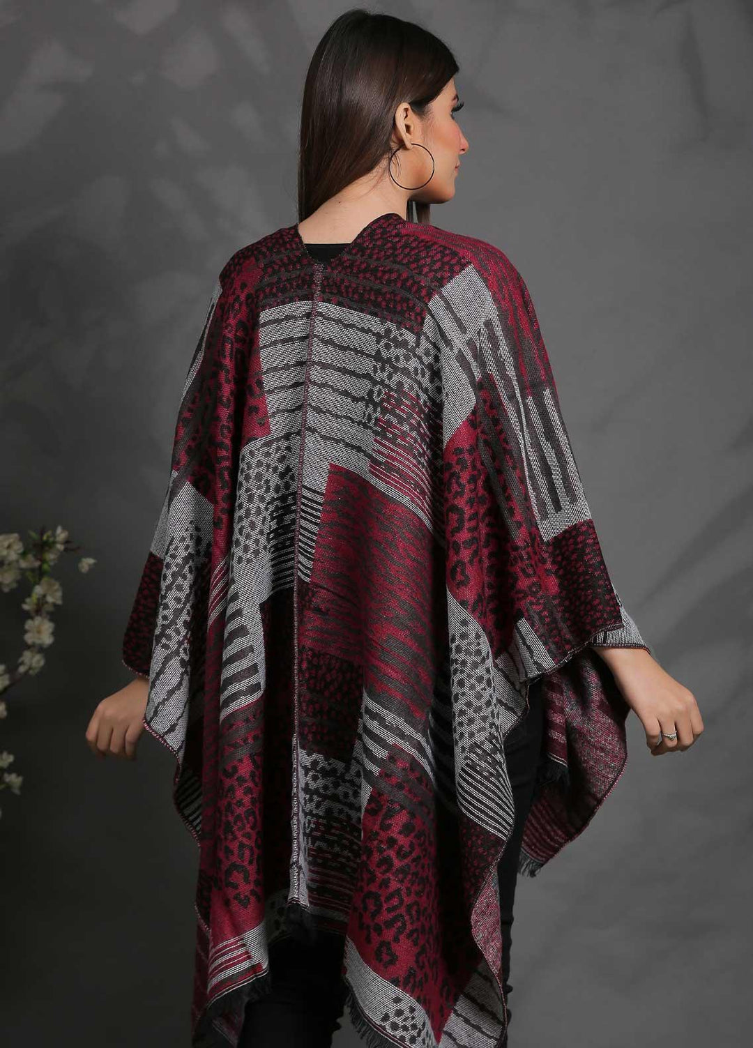 Sanaulla Exclusive Range Fancy Woolen Free Size  Cap Shawl SUE21S G-F F1935-Multi4 - Woolen Women Sweaters