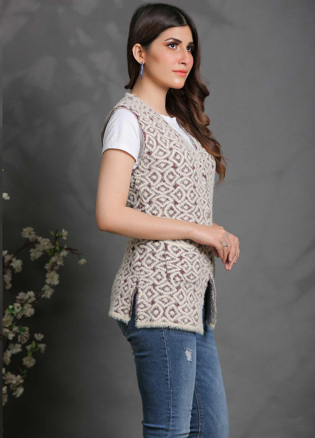 Sanaulla Exclusive Range Fancy Woolen Free Size  Sweater SUE21S G-F E31852-D Brown - Woolen Women Sweaters