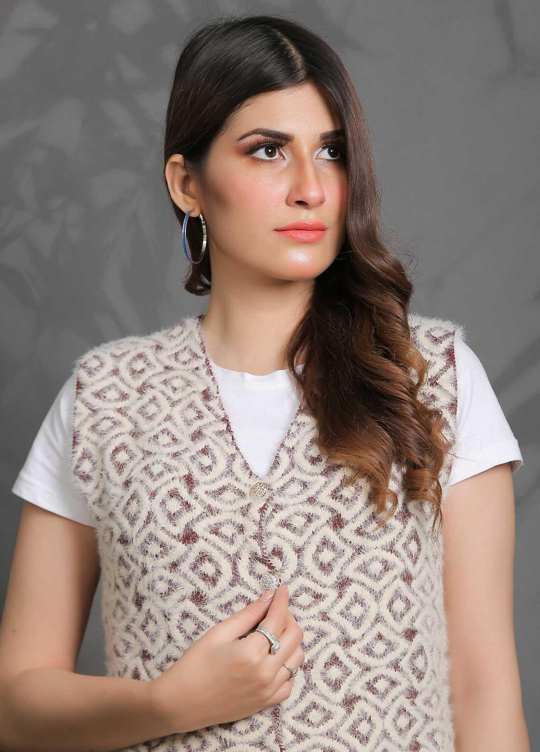 Sanaulla Exclusive Range Fancy Woolen Free Size  Sweater SUE21S G-F E31852-D Brown - Woolen Women Sweaters