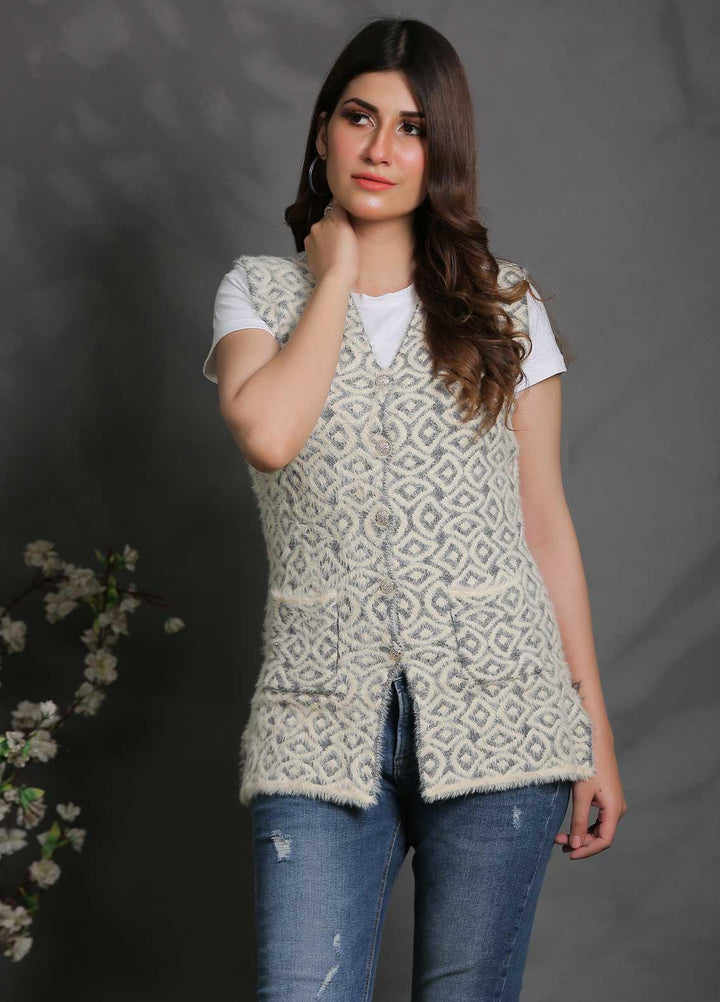 Sanaulla Exclusive Range Fancy Woolen Free Size  Sweater SUE21S G-F E31852-Grey2 - Woolen Women Sweaters
