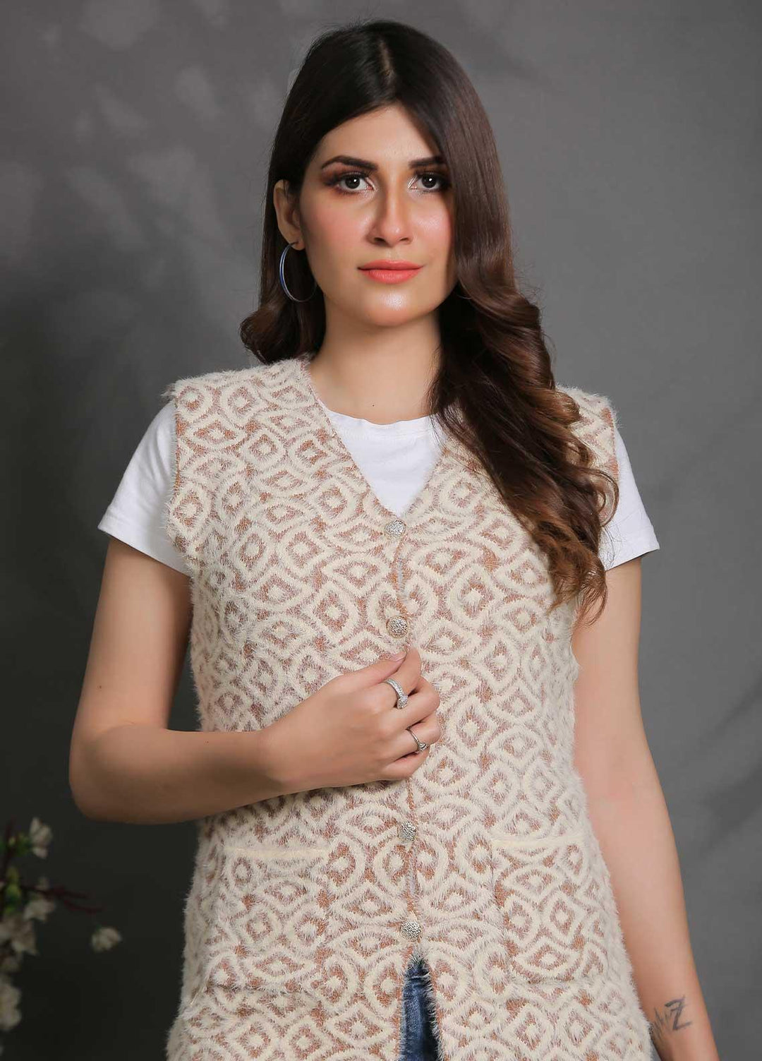 Sanaulla Exclusive Range Fancy Woolen Free Size  Sweater SUE21S G-F E31852-L Brown - Woolen Women Sweaters