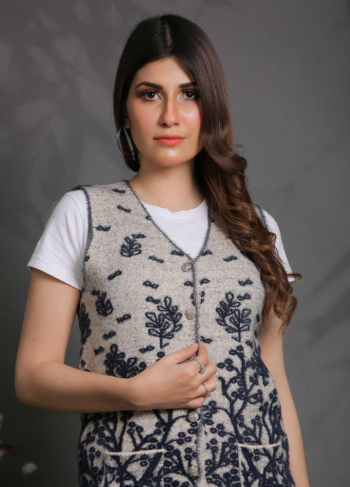 Sanaulla Exclusive Range Fancy Woolen Free Size  Sweater SUE21S G-F F20-D Grey - Woolen Women Sweaters