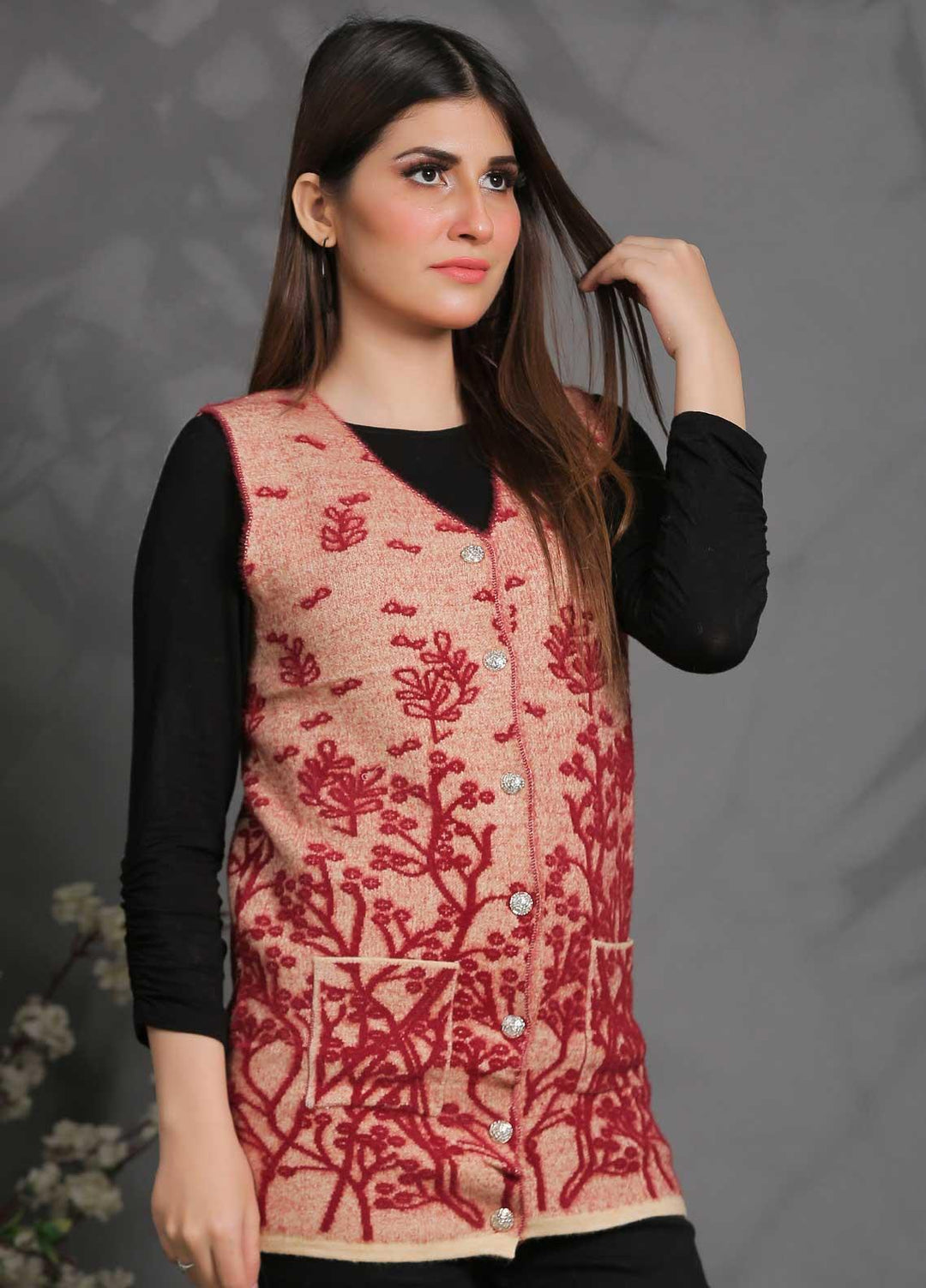 Sanaulla Exclusive Range Fancy Woolen Free Size  Sweater SUE21S G-F F20-Rust - Woolen Women Sweaters