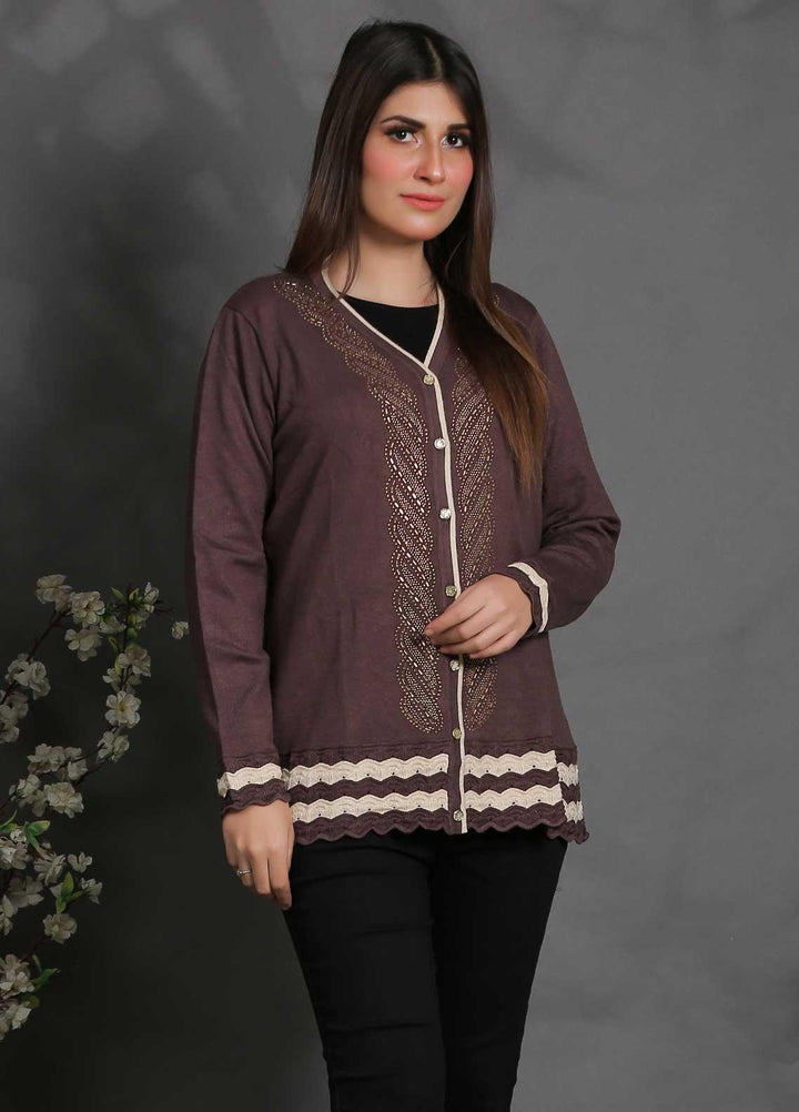 Sanaulla Exclusive Range Fancy Woolen Free Size  Sweater SUE21S G-F D8761-Brown - Woolen Women Sweaters