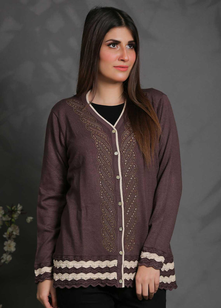 Sanaulla Exclusive Range Fancy Woolen Free Size  Sweater SUE21S G-F D8761-Brown - Woolen Women Sweaters