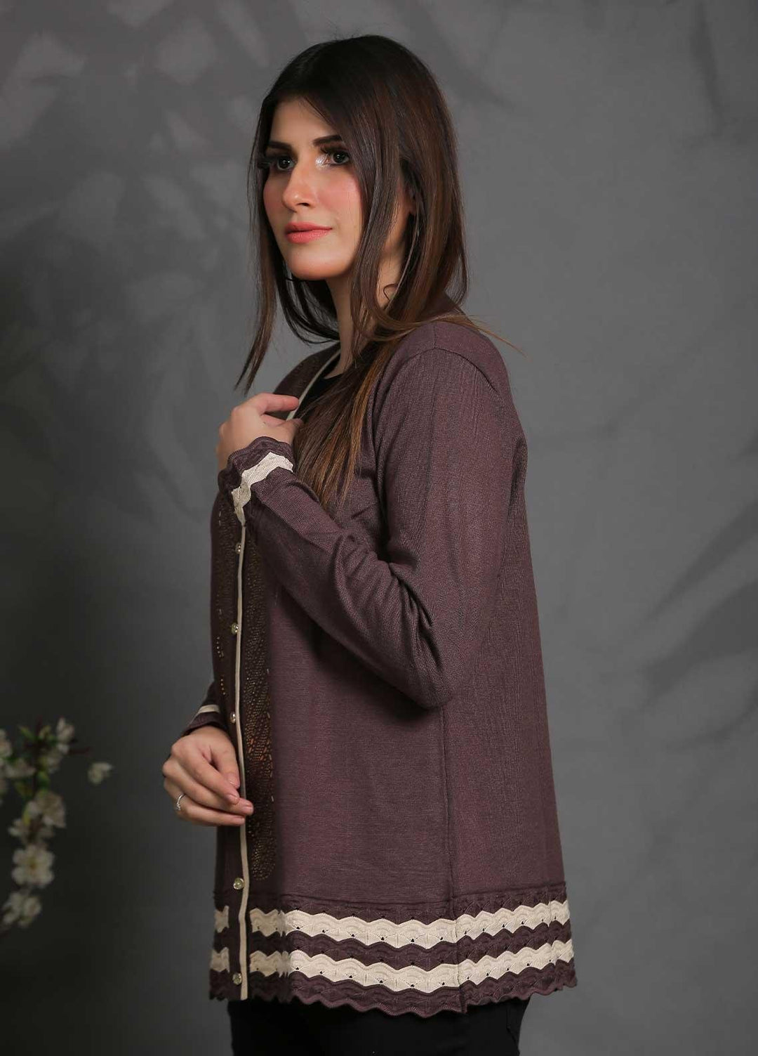 Sanaulla Exclusive Range Fancy Woolen Free Size  Sweater SUE21S G-F D8761-Brown - Woolen Women Sweaters