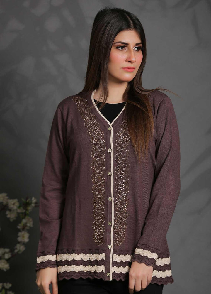 Sanaulla Exclusive Range Fancy Woolen Free Size  Sweater SUE21S G-F D8761-Brown - Woolen Women Sweaters