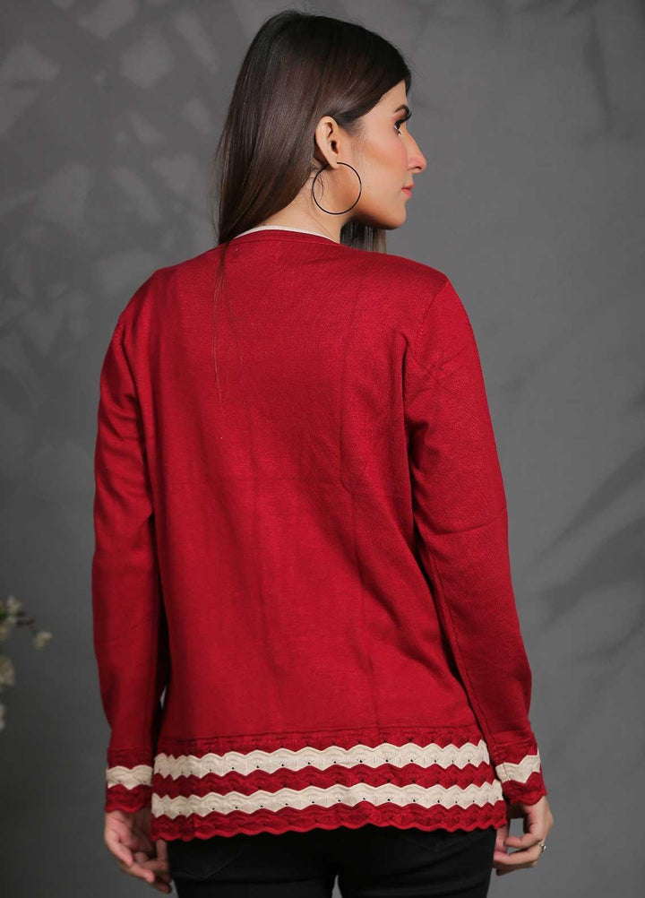 Sanaulla Exclusive Range Fancy Woolen Free Size  Sweater SUE21S G-F D8761-Red - Woolen Women Sweaters