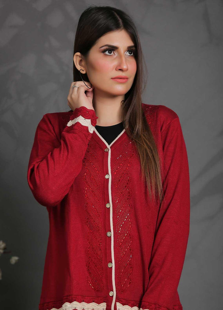 Sanaulla Exclusive Range Fancy Woolen Free Size  Sweater SUE21S G-F D8761-Red - Woolen Women Sweaters
