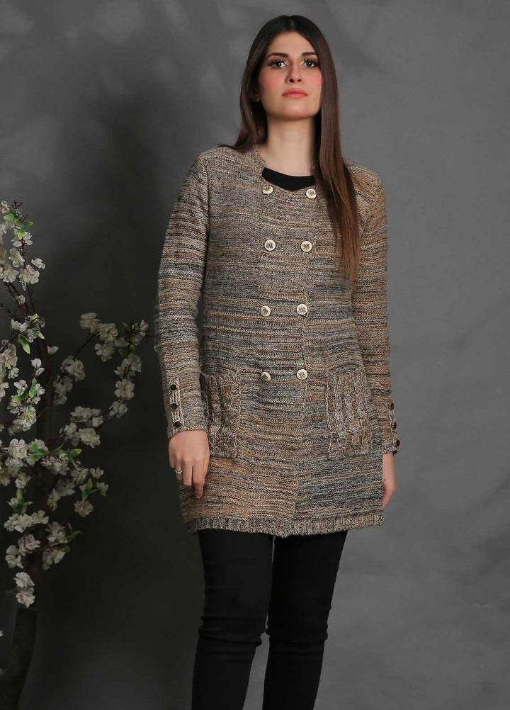 Sanaulla Exclusive Range Fancy Woolen Free Size  Sweater SUE21S G-F 1117-Brown - Woolen Women Sweaters