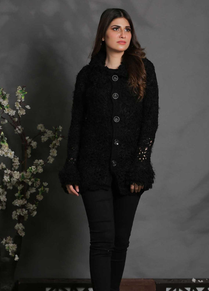 Sanaulla Exclusive Range Fancy Woolen Free Size  Sweater SUE21S G-F D414-Black - Woolen Women Sweaters