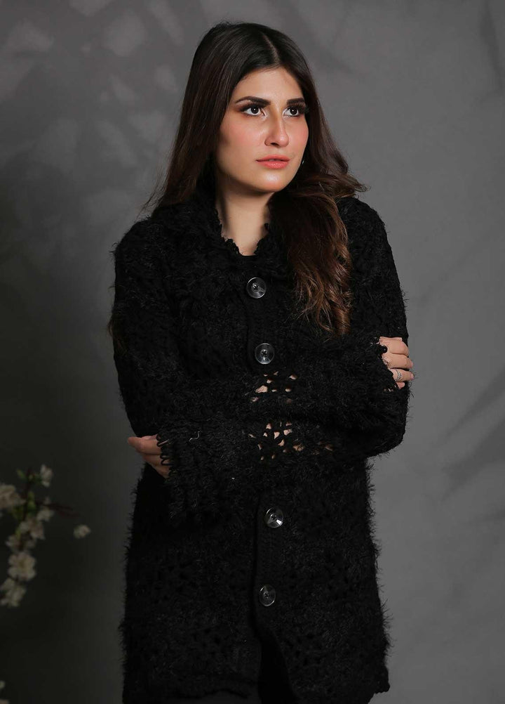 Sanaulla Exclusive Range Fancy Woolen Free Size  Sweater SUE21S G-F D414-Black - Woolen Women Sweaters