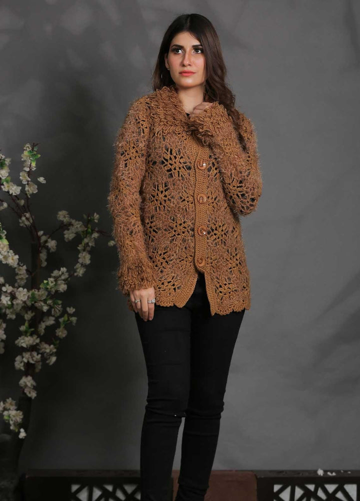 Sanaulla Exclusive Range Fancy Woolen Free Size  Sweater SUE21S G-F D414-D Brown - Woolen Women Sweaters