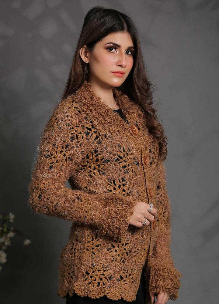 Sanaulla Exclusive Range Fancy Woolen Free Size  Sweater SUE21S G-F D414-D Brown - Woolen Women Sweaters