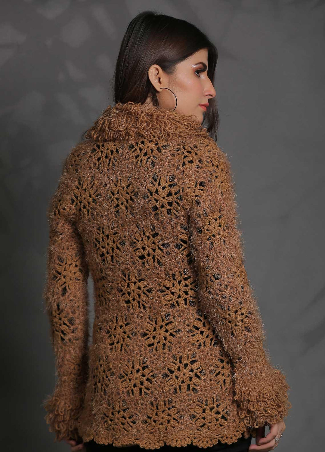 Sanaulla Exclusive Range Fancy Woolen Free Size  Sweater SUE21S G-F D414-D Brown - Woolen Women Sweaters