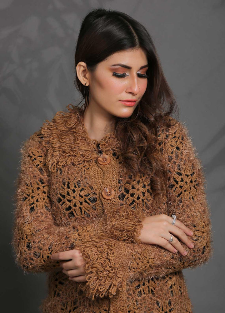 Sanaulla Exclusive Range Fancy Woolen Free Size  Sweater SUE21S G-F D414-D Brown - Woolen Women Sweaters