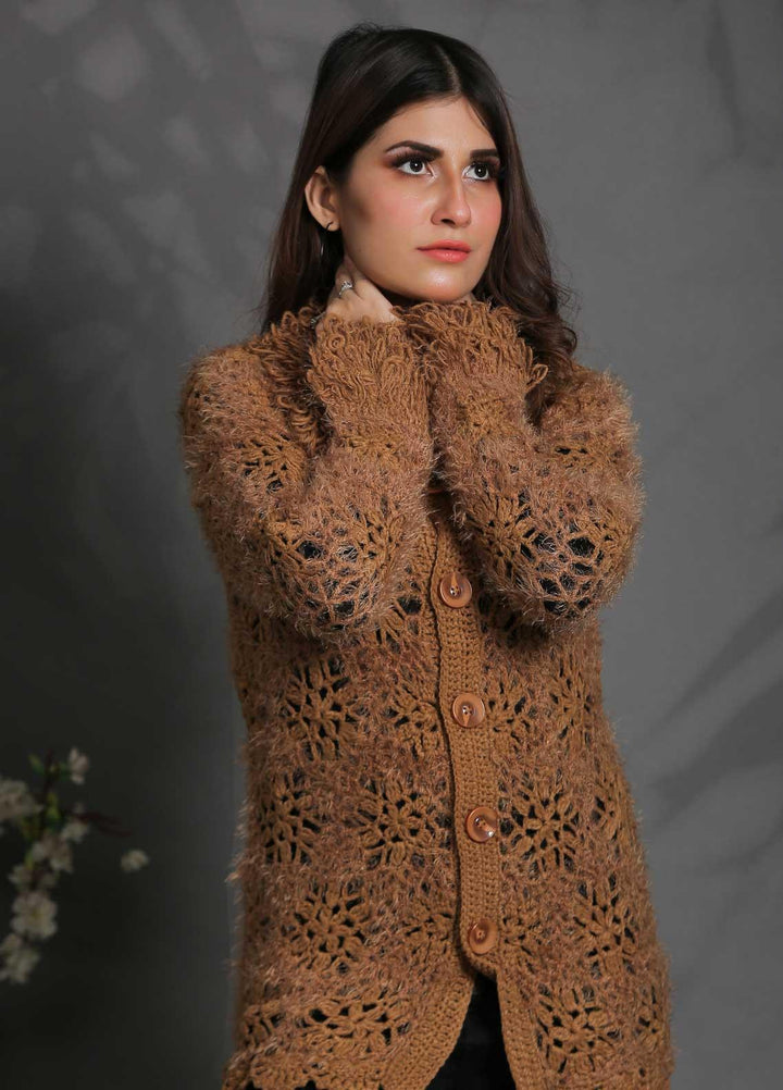 Sanaulla Exclusive Range Fancy Woolen Free Size  Sweater SUE21S G-F D414-D Brown - Woolen Women Sweaters