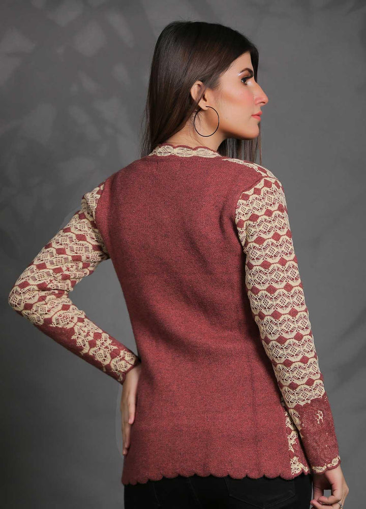 Sanaulla Exclusive Range Fancy Woolen Free Size  Sweater SUE21S G-F F181146-70-Rust - Woolen Women Sweaters